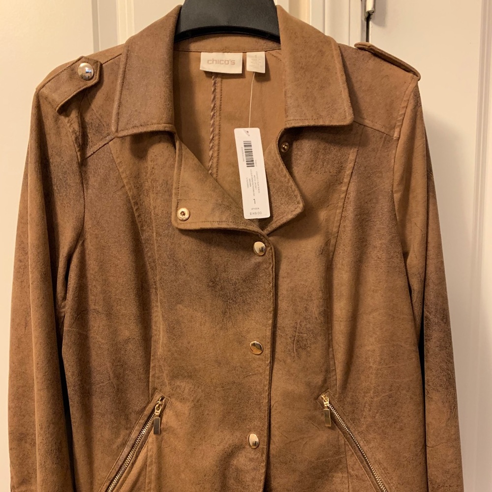 Chico’s Women’s Brown Faux Suede Leather Jacket